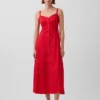 Broderad maxiklänning i linneblandning med spaghettiband