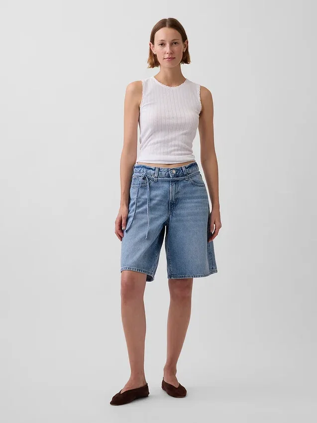 11" midhöga Micro Belt Longline-jeansshorts