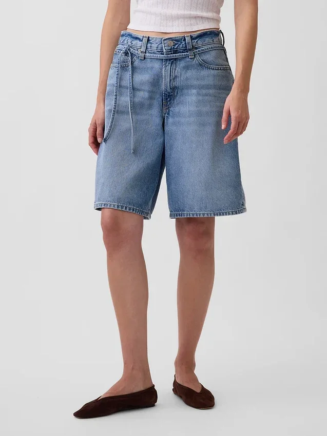 11" midhöga Micro Belt Longline-jeansshorts