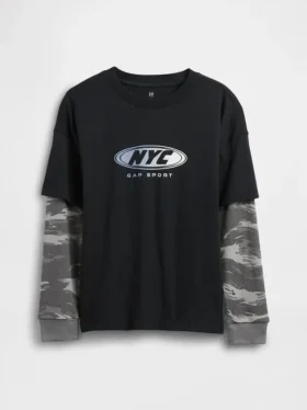 2-i-1-T-shirt med tryck och logotyp för barn
