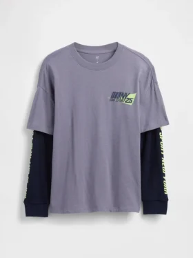 2-i-1-T-shirt med tryck och logotyp för barn