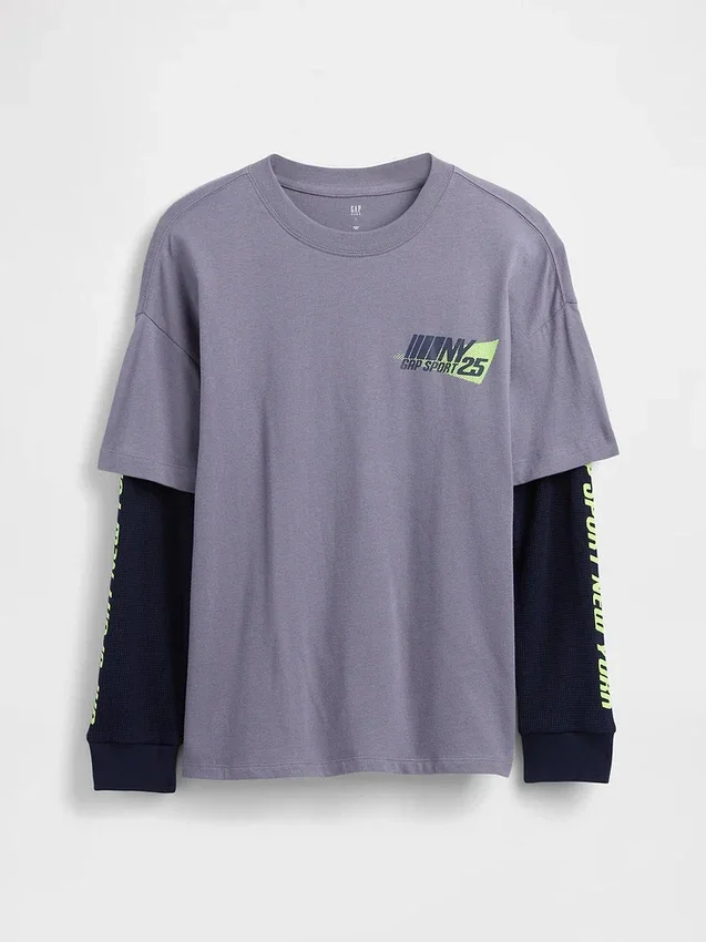 2-i-1-T-shirt med tryck och logotyp för barn