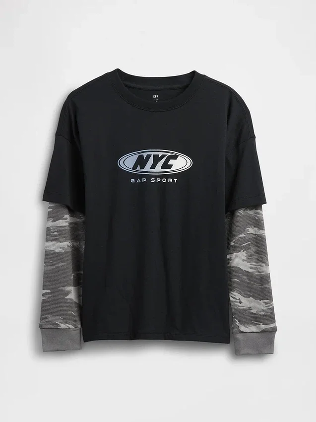 2-i-1-T-shirt med tryck och logotyp för barn