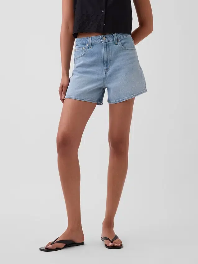 3,5" hög midja, avslappnade raka jeansshorts
