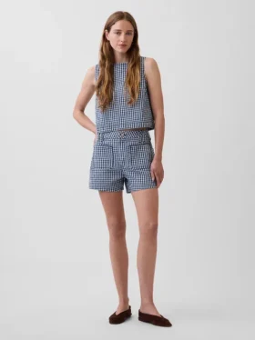 3,5" höga, avslappnade raka jeansshorts i gingham