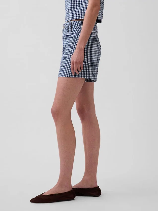 3,5" höga, avslappnade raka jeansshorts i gingham
