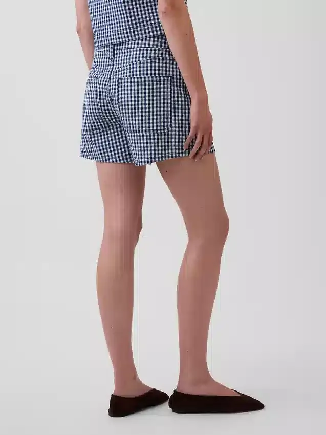 3,5" höga, avslappnade raka jeansshorts i gingham