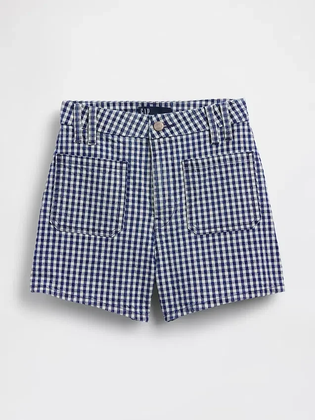 3,5" höga, avslappnade raka jeansshorts i gingham