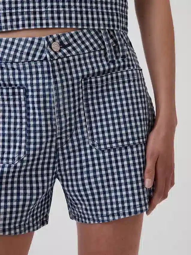 3,5" höga, avslappnade raka jeansshorts i gingham