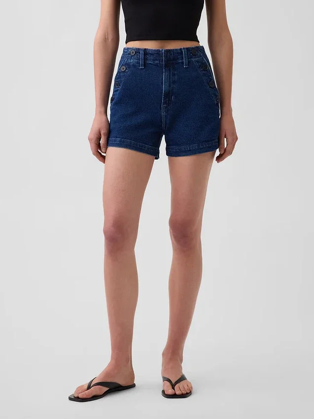 3,5" höga, avslappnade raka jeansshorts i sjömansstil