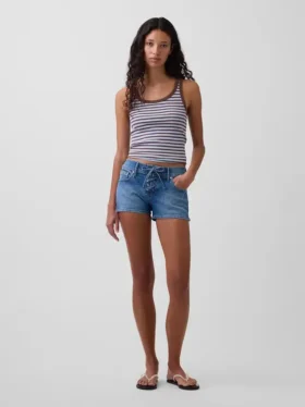 3" lågmidjade denimshorts med snörning