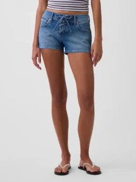 3″ lågmidjade denimshorts med snörning
