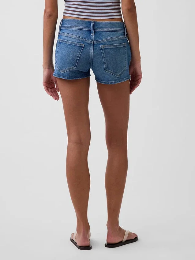 3" lågmidjade denimshorts med snörning
