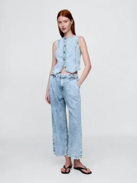 365 Högmidjade, ultramjuka denimbyxor med veck i ankellängd