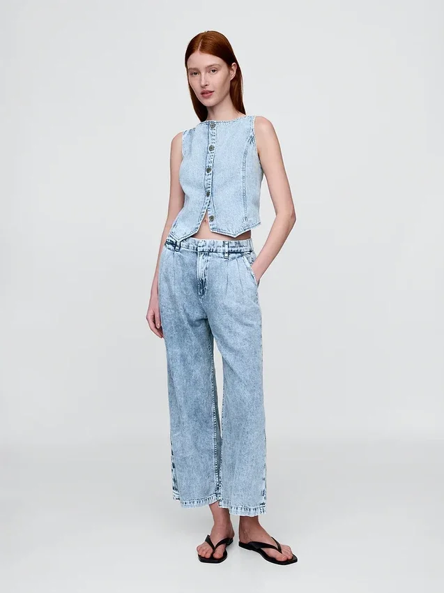 365 Högmidjade, ultramjuka denimbyxor med veck i ankellängd