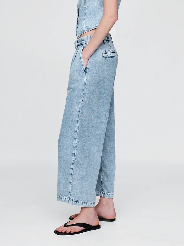 365 Högmidjade, ultramjuka denimbyxor med veck i ankellängd