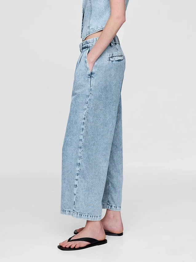 365 Högmidjade, ultramjuka denimbyxor med veck i ankellängd