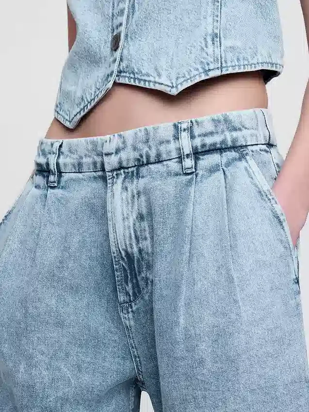 365 Högmidjade, ultramjuka denimbyxor med veck i ankellängd