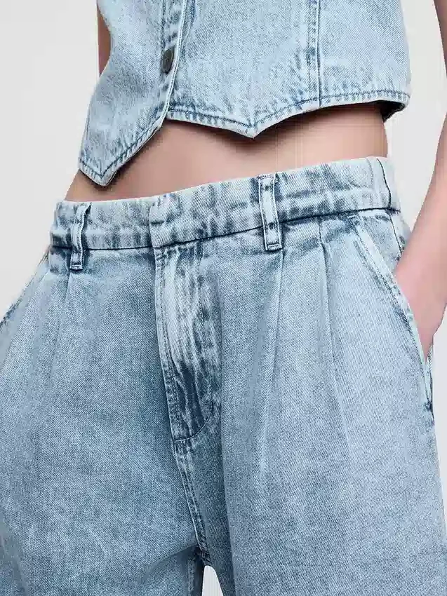 365 Högmidjade, ultramjuka denimbyxor med veck i ankellängd