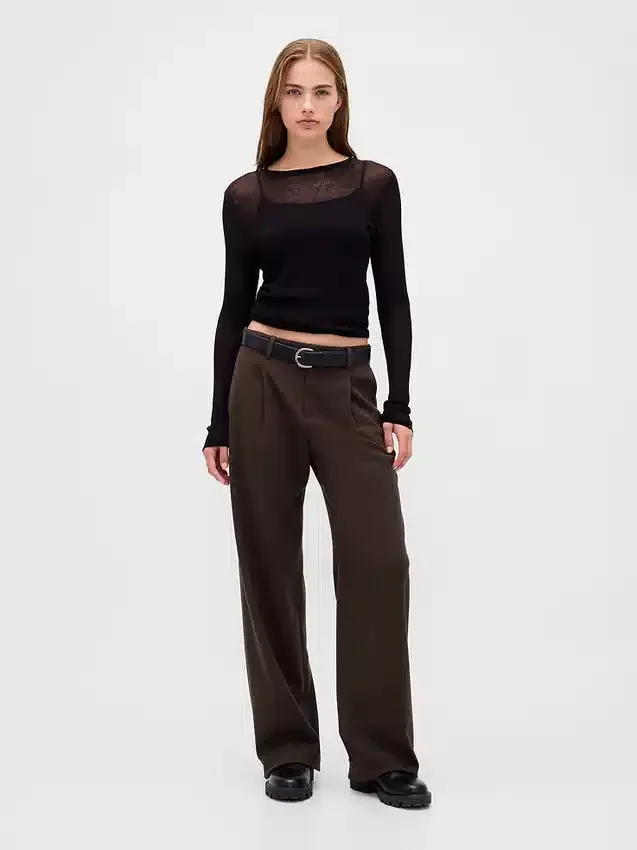 365 Lågmidjade byxor i borstad twill med veck