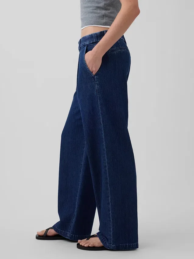 365 Plisserade jeansbyxor med låg midja