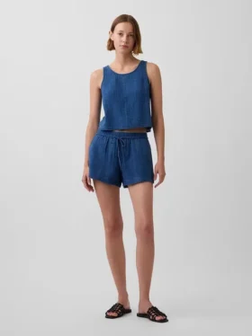 4" korta jeansshorts i bomullsgasväv
