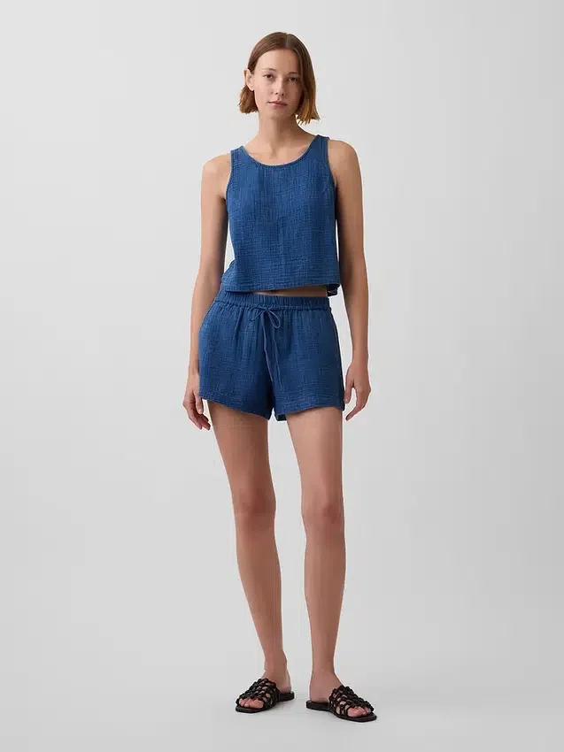 4" korta jeansshorts i bomullsgasväv
