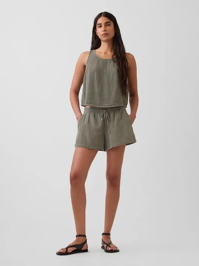 4" midhöga, bekväma Shorts i bomullsgasväv