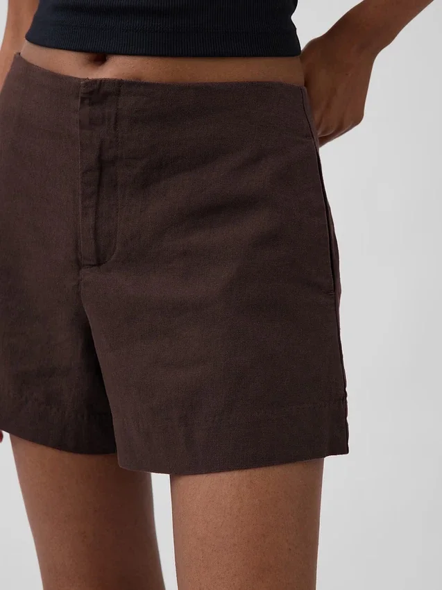 4" Shorts i linneblandning med medelhög midja