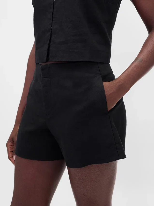 4" Shorts i linneblandning med medelhög midja