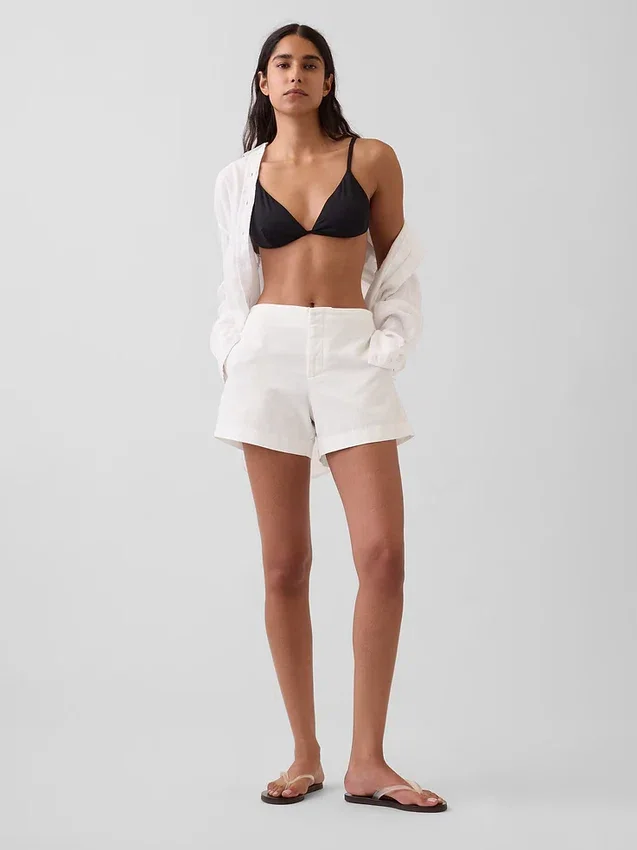 4" Shorts i linneblandning med medelhög midja