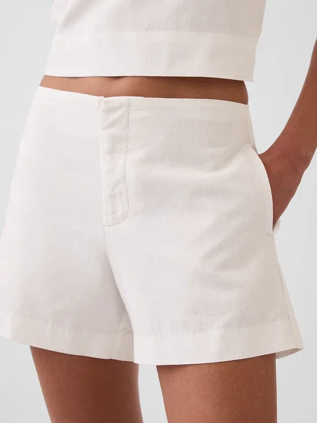 4" Shorts i linneblandning med medelhög midja