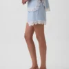 4" Shorts i linneblandning med spetskant och medelhög midja