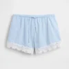 4" Shorts i linneblandning med spetskant och medelhög midja