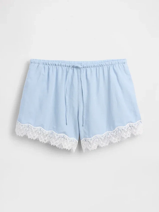 4" Shorts i linneblandning med spetskant och medelhög midja