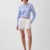 4" Shorts i linneblandning med spetskant och medelhög midja