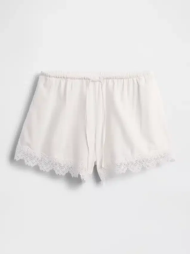 4" Shorts i linneblandning med spetskant och medelhög midja