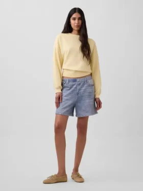 5" midhöga, tryckta, stickade denimshorts