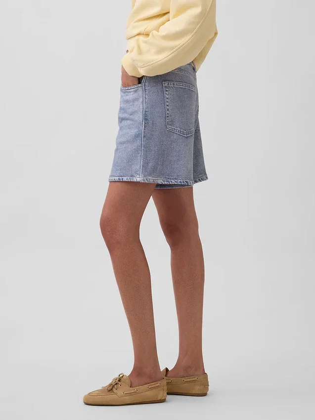 5" midhöga, tryckta, stickade denimshorts
