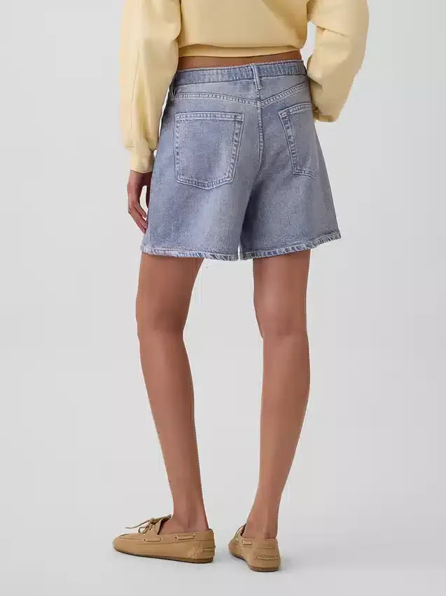 5" midhöga, tryckta, stickade denimshorts
