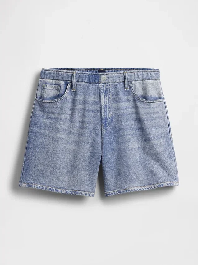 5" midhöga, tryckta, stickade denimshorts