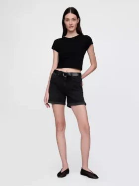 5" midjehöga girlfriend-shorts i denim