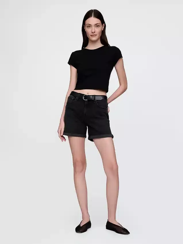 5" midjehöga girlfriend-shorts i denim