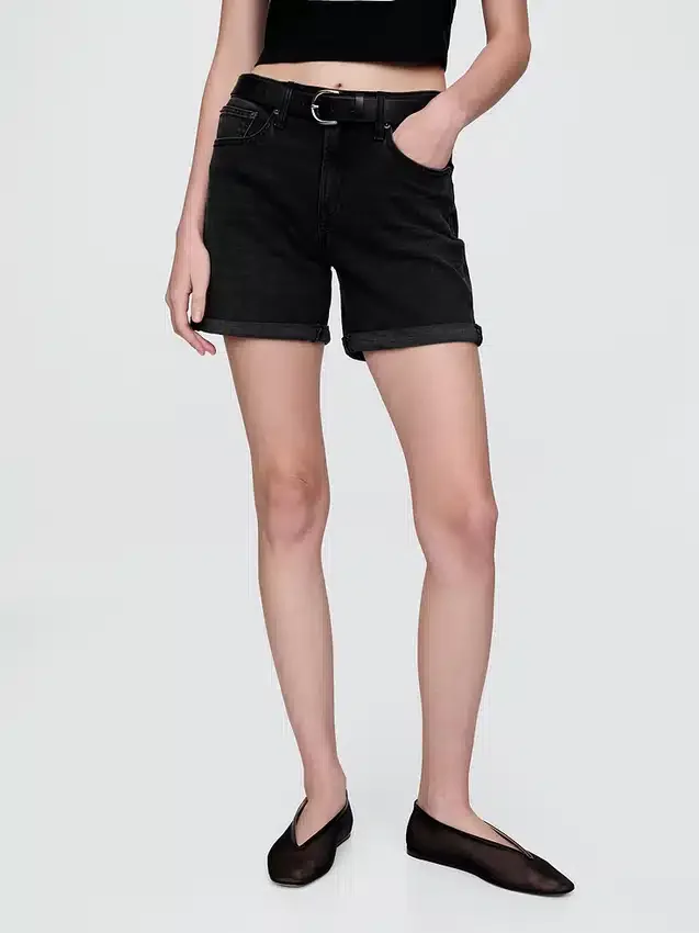 5" midjehöga girlfriend-shorts i denim