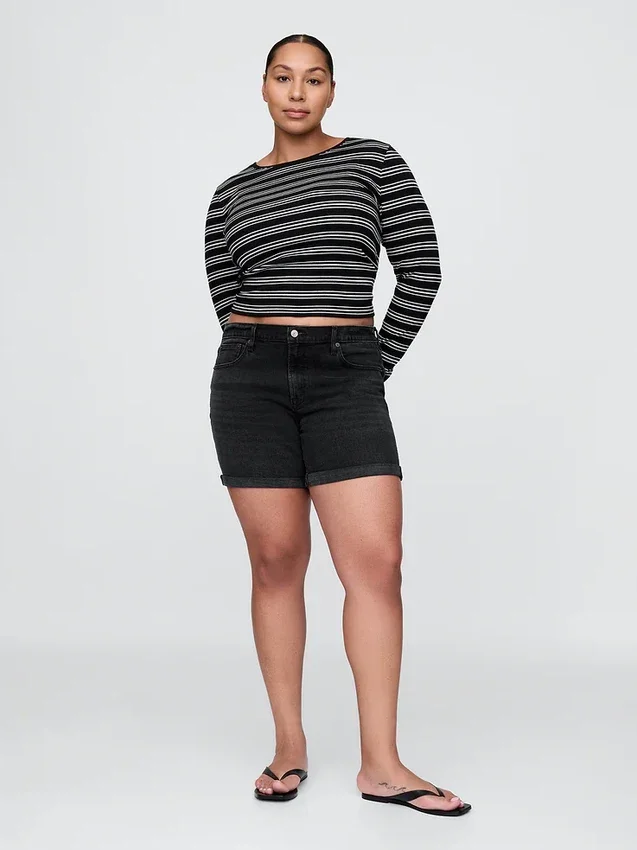 5" midjehöga girlfriend-shorts i denim