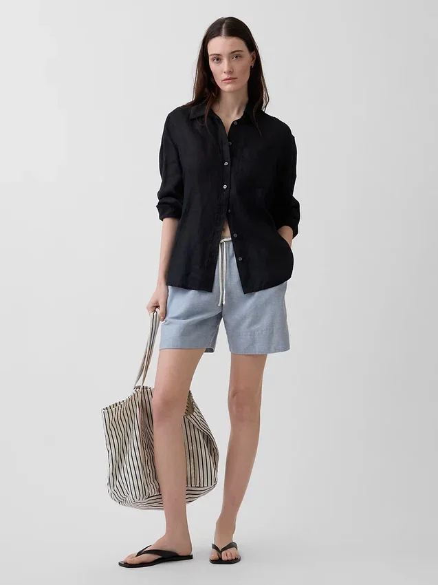6" bekväma shorts i linneblandning