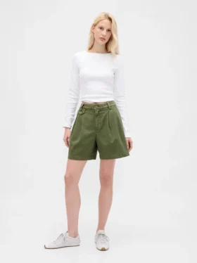 6" midhöga plisserade shorts i twill