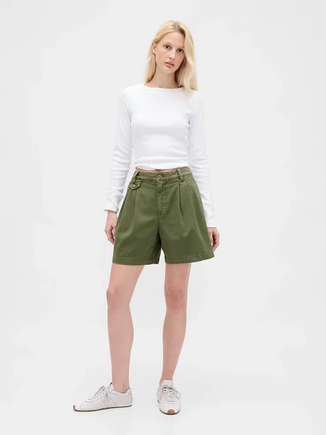 6" midhöga plisserade shorts i twill