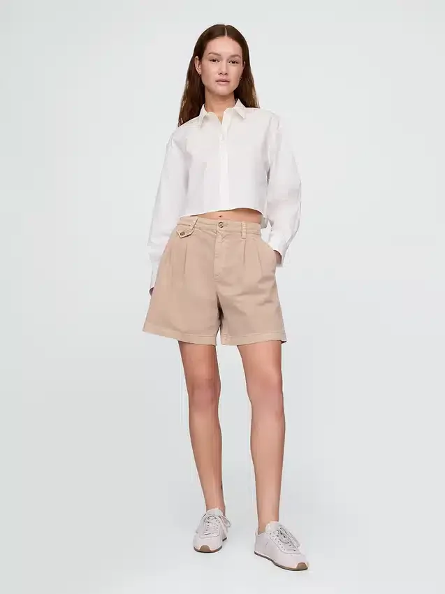 6" midhöga plisserade shorts i twill
