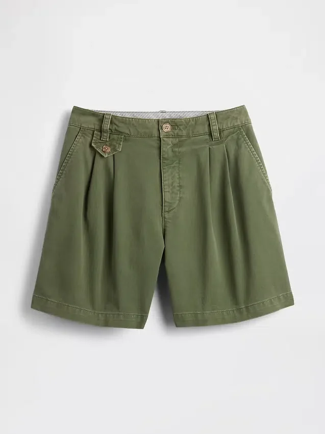 6" midhöga plisserade shorts i twill